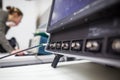 Female scientist doing research in a quantum optics lab Royalty Free Stock Photo