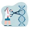 Female scientist engaged in DNA helix sequencing