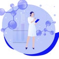 Female scientist in lab coat researching molecular connection