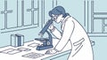 Female scientist looking into a microscope, conducting lab research, vector design Generative AI Royalty Free Stock Photo