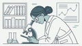 Female Scientist Looking into Microscope with Flasks, vector design Generative AI Royalty Free Stock Photo