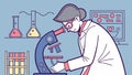 Female Scientist Looking Through Microscope with Lab Equipment, vector design Generative AI Royalty Free Stock Photo