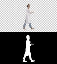Female scientist making a call walking, Alpha Channel Royalty Free Stock Photo