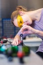 Female scientist in a quantum optics lab