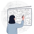 Woman Scientist Writing Formulas and Chemical Structures on a Whiteboard Royalty Free Stock Photo