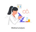 Female scientist is working on medical analysis in laboratory on white background