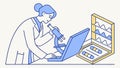 Female scientist working with microscope and computer, symbolizing research and discovery, vector design Generative AI Royalty Free Stock Photo