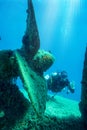 Female scuba diver in the mediterranean sea Royalty Free Stock Photo