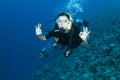 Female scuba diver gives OK sign