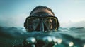 Female scuba diver underwater. Woman in scuba diving mask in water Royalty Free Stock Photo