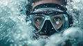 Female scuba diver underwater. Woman in scuba diving mask in water Royalty Free Stock Photo