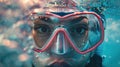 Female scuba diver underwater. Woman in scuba diving mask in water Royalty Free Stock Photo