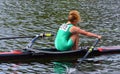 Female Sculler on river close up. Royalty Free Stock Photo