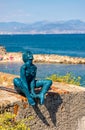 Female sculpture at Amiral de Grasse Promenade over Azure Cost of Mediterranean Sea in Antibes in France