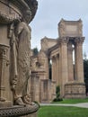 Female sculptures and statues in the architecture of Palace of Fine Arts in San Francisco California