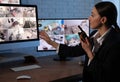 Female security guard with portable transmitter Royalty Free Stock Photo