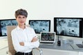 Female security guard at workplace with modern computers Royalty Free Stock Photo