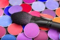 Female set of eye shadow and makeup brush close-up Royalty Free Stock Photo