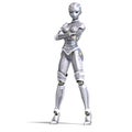 Female metallic robot. 3D rendering with