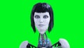 Female sexy robot stay idle. Green screen isolate. 3d render.