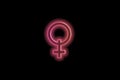 Female sexy symbol in the form of a 3D image in a pink-blue glow on a black background.