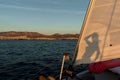 Female  shadow on a sail. Royalty Free Stock Photo