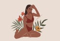 Female shape, abstract woman body in swimsuit illustration . Contemporary art. Women in bikini, trendy graphic poster.