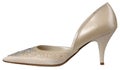 Female shiny beige patent-leather shoe with high heel