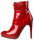 Female shiny red patent-leather shoe with high heel