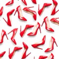 Female shiny red stilettos on a white background Royalty Free Stock Photo