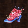Female shoes with roses. Fashion and style, clothing and accessories. Footwear. illustration for a postcard or a poster