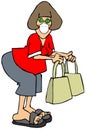 Female shopper carrying 2 bags and wearing a face mask