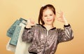 Female shopping. Cheerful child. Little girl with gifts. Small girl with shopping bags. Sales and discounts. retail Royalty Free Stock Photo