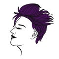 Female short haircut of violet color isolate on a white background. Vector graphics