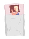 Female side sleeper lying on bed restfully semi flat color vector character