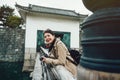 Female sightseeing river canal japanese castle