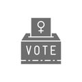 Female sign on the ballot, women voting, feminism grey icon.