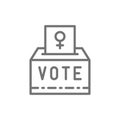 Female sign on the ballot, women voting, feminism line icon.