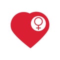 Female sign icon in the heart. Woman sex heart button. Vector. Vector illustration flat design isolated on white background. Royalty Free Stock Photo