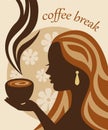 Female silhouette with a cup of coffee in hand