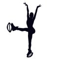 Female silhouette doing leg swing forward in kangoo jump boots. Girl dancing in bounce shoes during HIIT