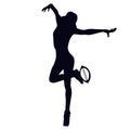 Female silhouette doing seethe - jump from one foot to the other, while the free leg will touch the back of the thigh Royalty Free Stock Photo