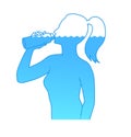 Female silhouette drinking water with bottle