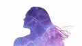Female silhouette energy purple blue mist woman