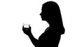 Female silhouette with glass of pure water, restoring balance, weight loss