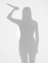 Female Silhouette Holding A Knife, Gesture Of Attacking