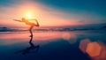 Female silhouette performs yoga exercises on the beach Royalty Free Stock Photo