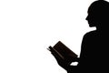 female silhouette reading hobby woman open book