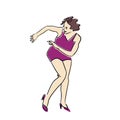 Single dancing woman. Black graphic contour, isolated colors.