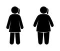 Female silhouette, stick man slim and fat, overweight illustration, women stand, isolated figures